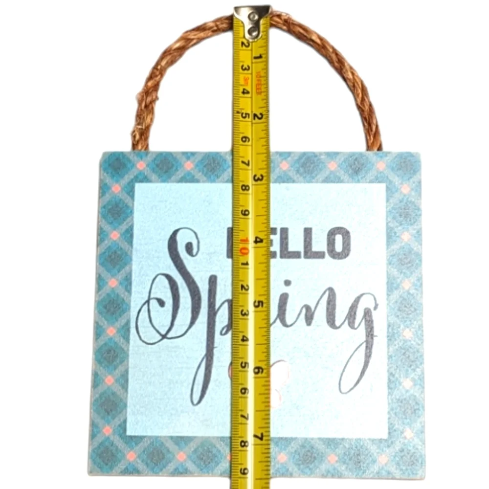Wincraft Blue Diamond & Pink Butterfly Hello Spring Small Wooden Sign with Rope